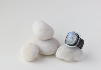 Square White Labradorite Ring