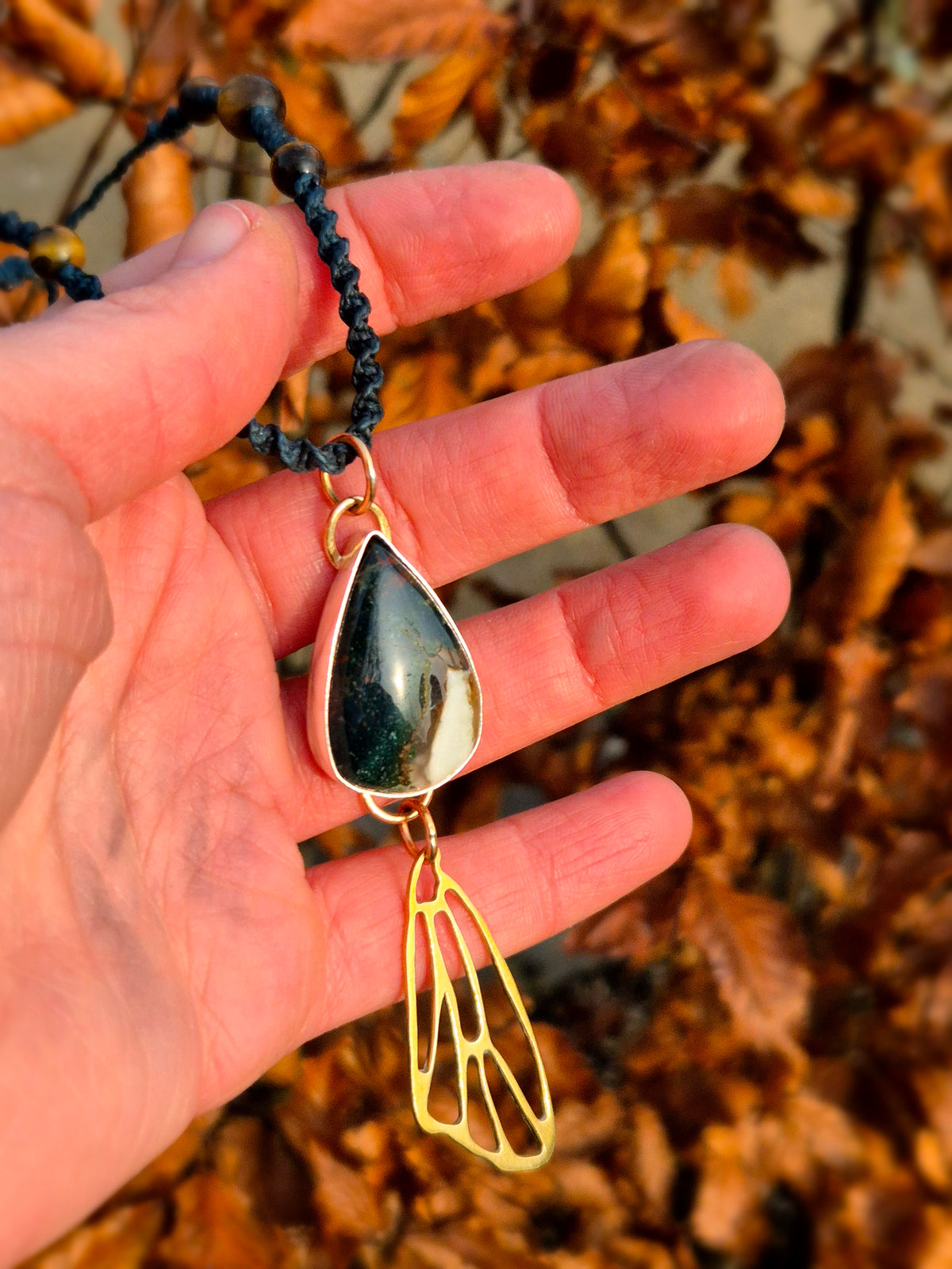 Heliotrope Mixed Metal and Macrame Necklace