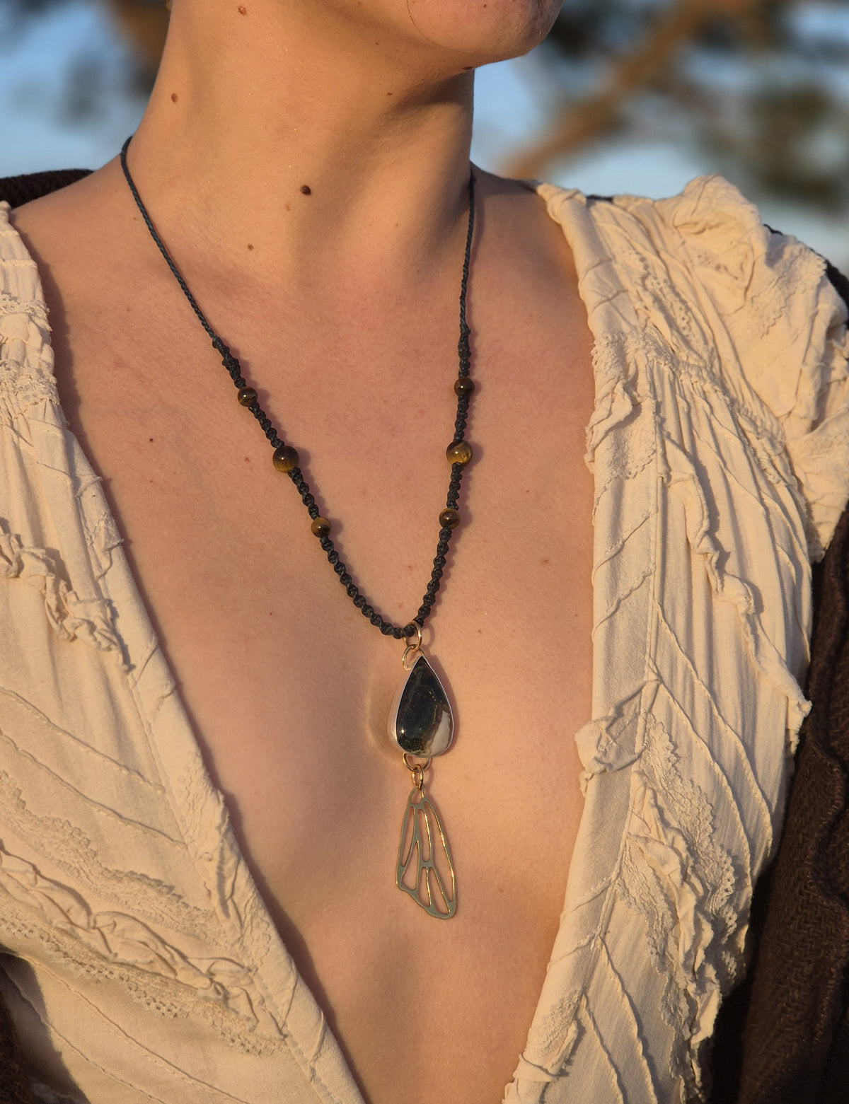 Heliotrope Mixed Metal and Macrame Necklace