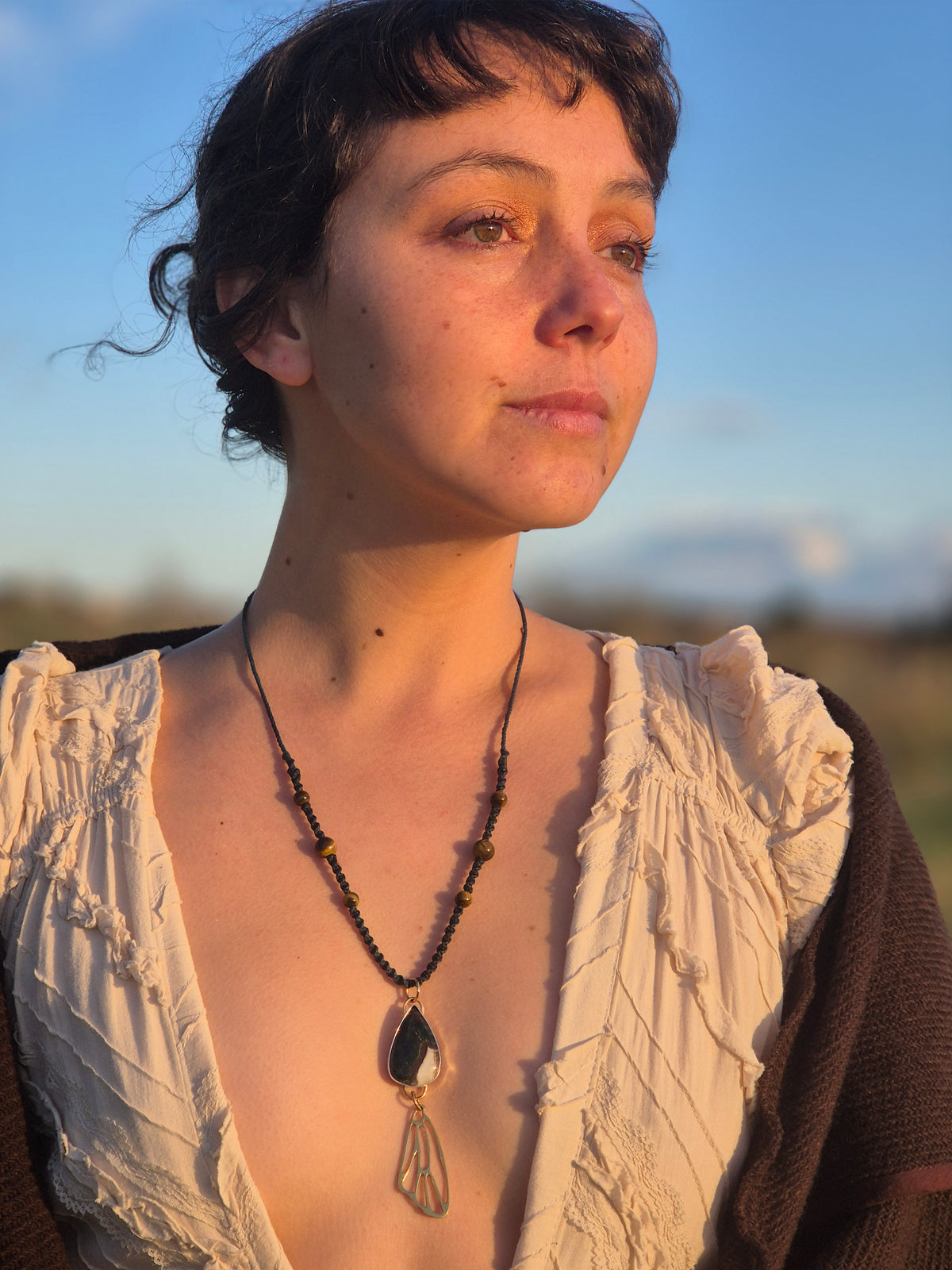 Heliotrope Mixed Metal and Macrame Necklace
