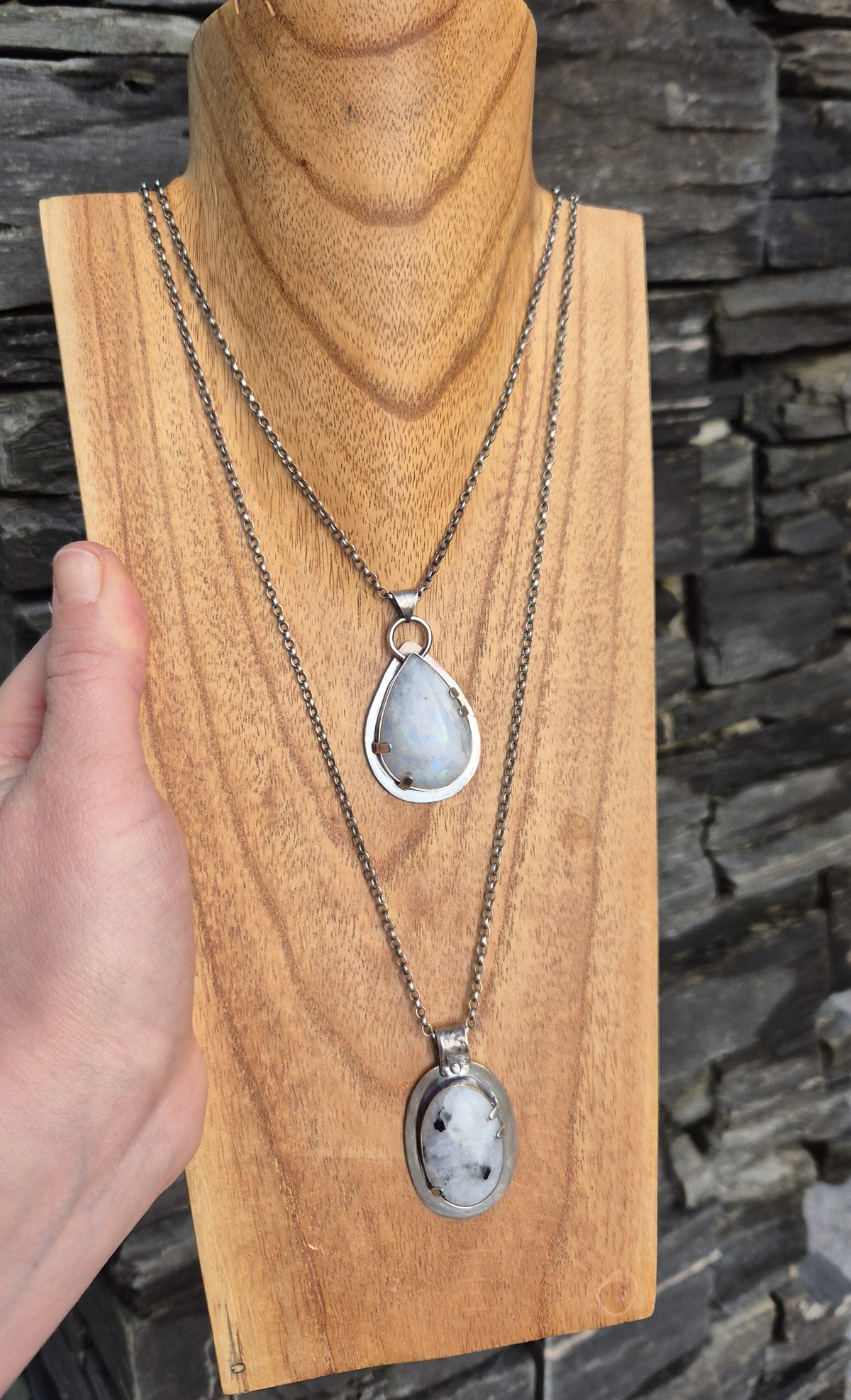 White Labradorite Sterling Silver Pendant Teardrop