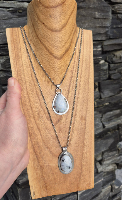 White Labradorite Sterling Silver Pendant Teardrop