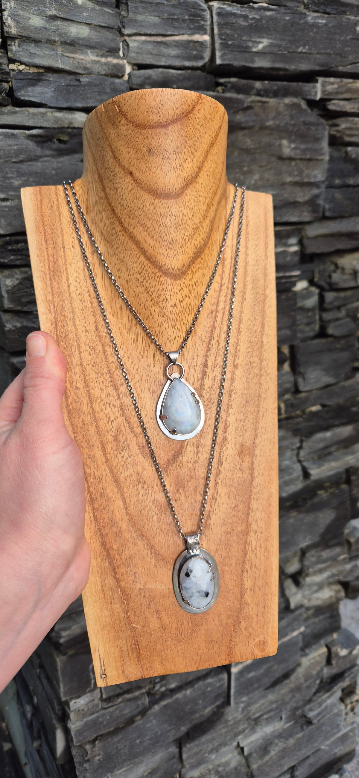 White Labradorite Sterling Silver Pendant Oval