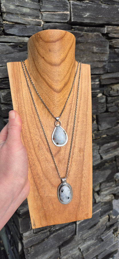 White Labradorite Sterling Silver Pendant Oval
