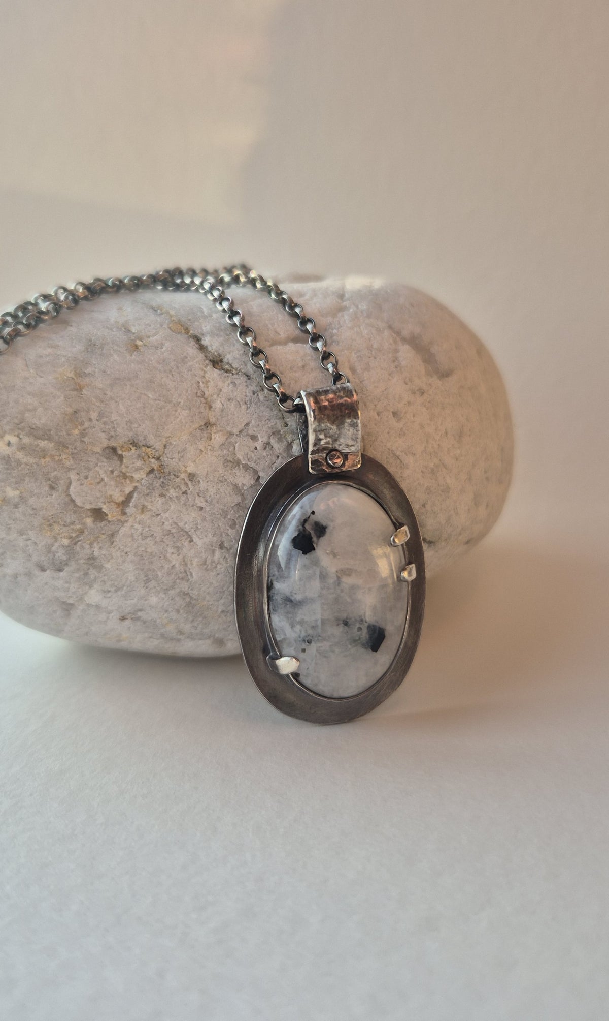 White Labradorite Sterling Silver Pendant Oval