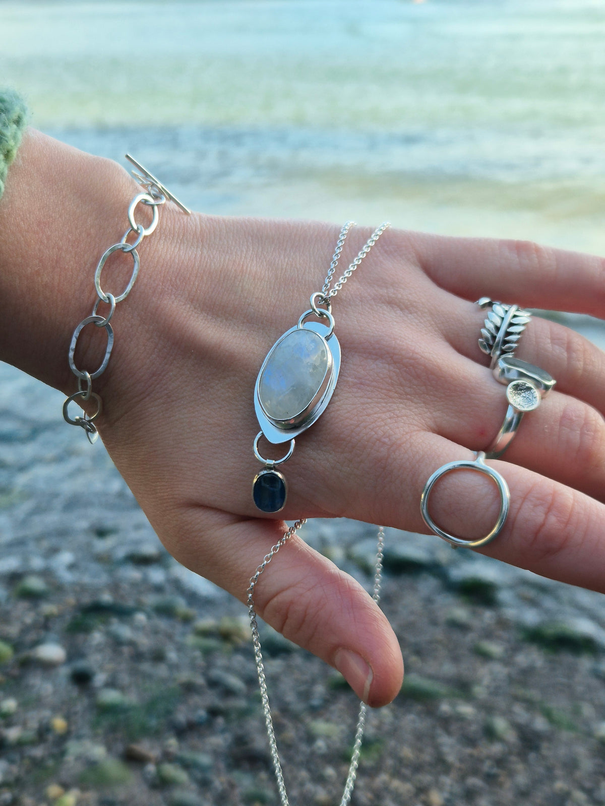 White Labradorite and Kyanite Necklace