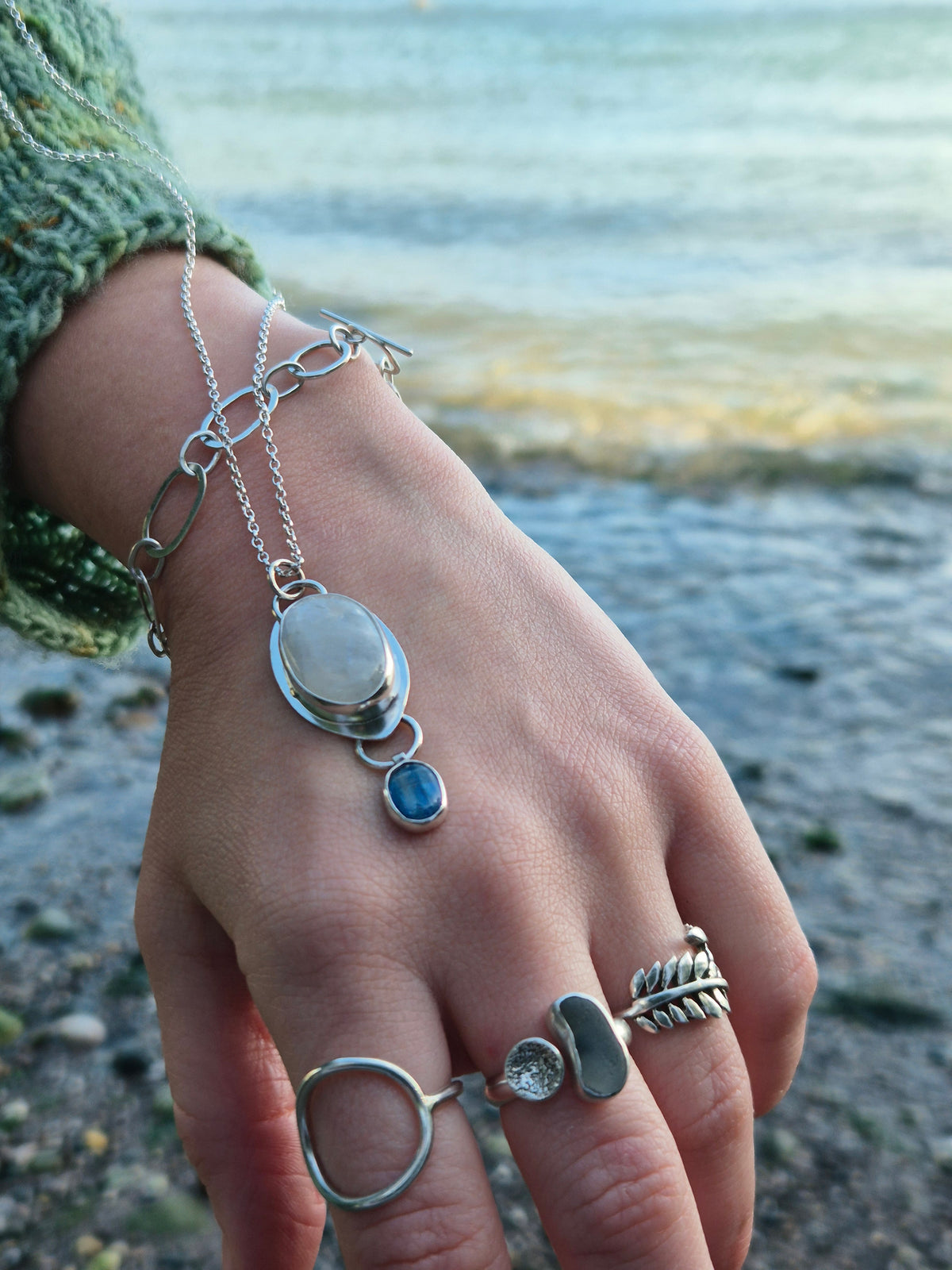 White Labradorite and Kyanite Necklace