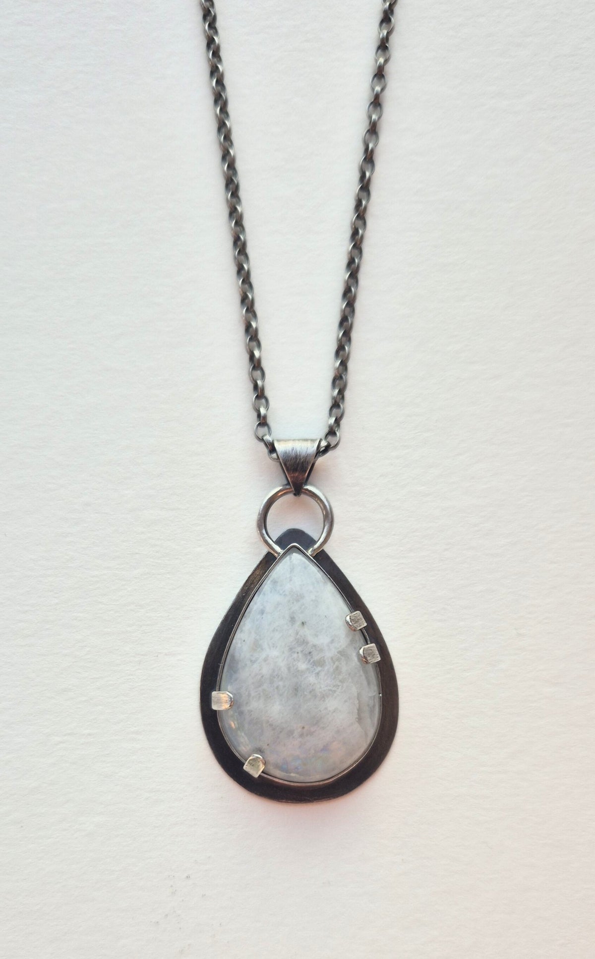 White Labradorite Sterling Silver Pendant Teardrop