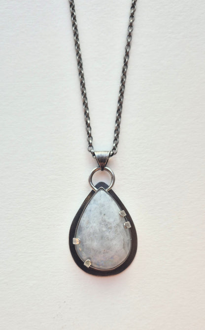 White Labradorite Sterling Silver Pendant Teardrop