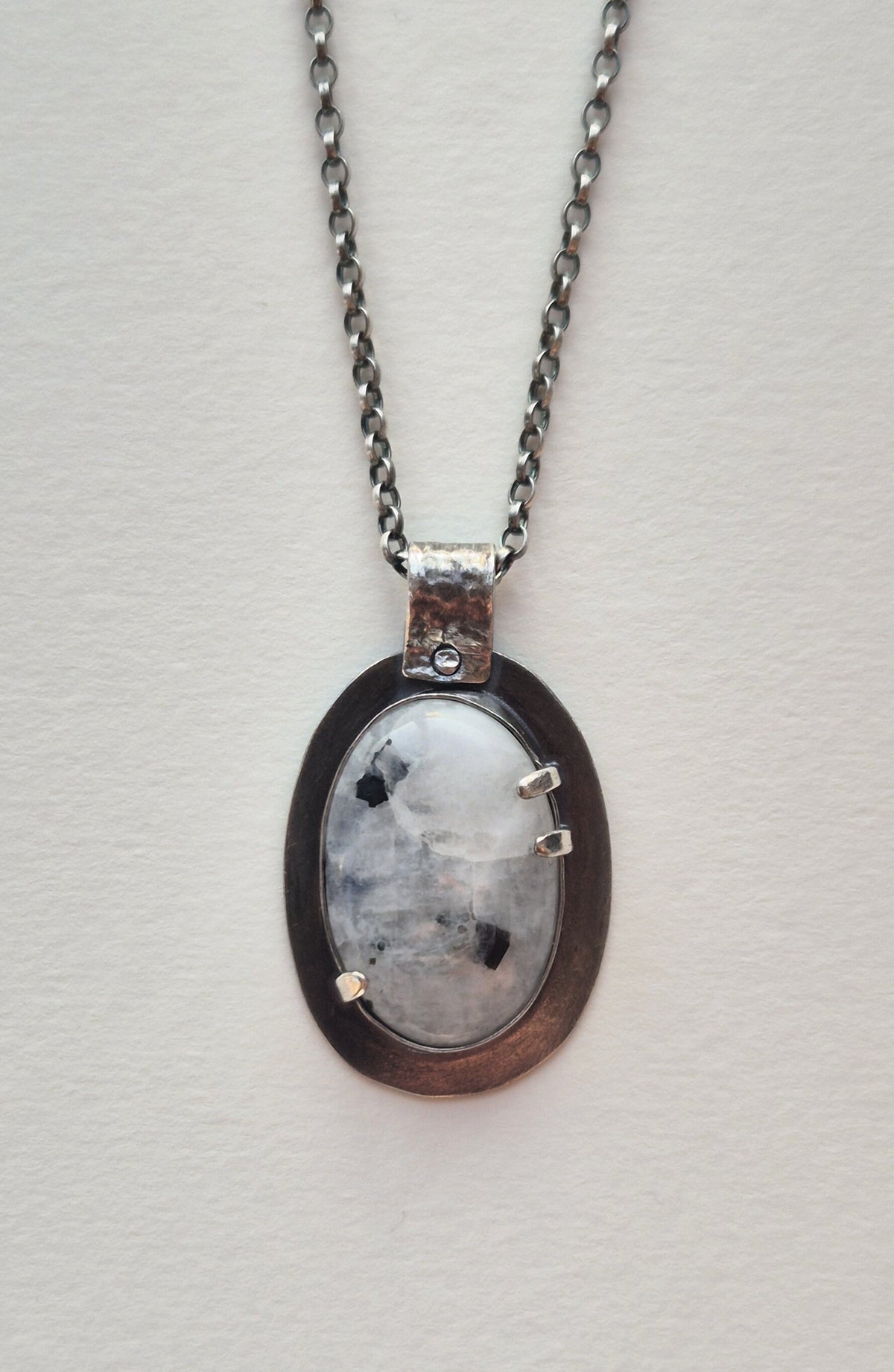 White Labradorite Sterling Silver Pendant Oval