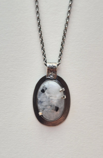 White Labradorite Sterling Silver Pendant Oval