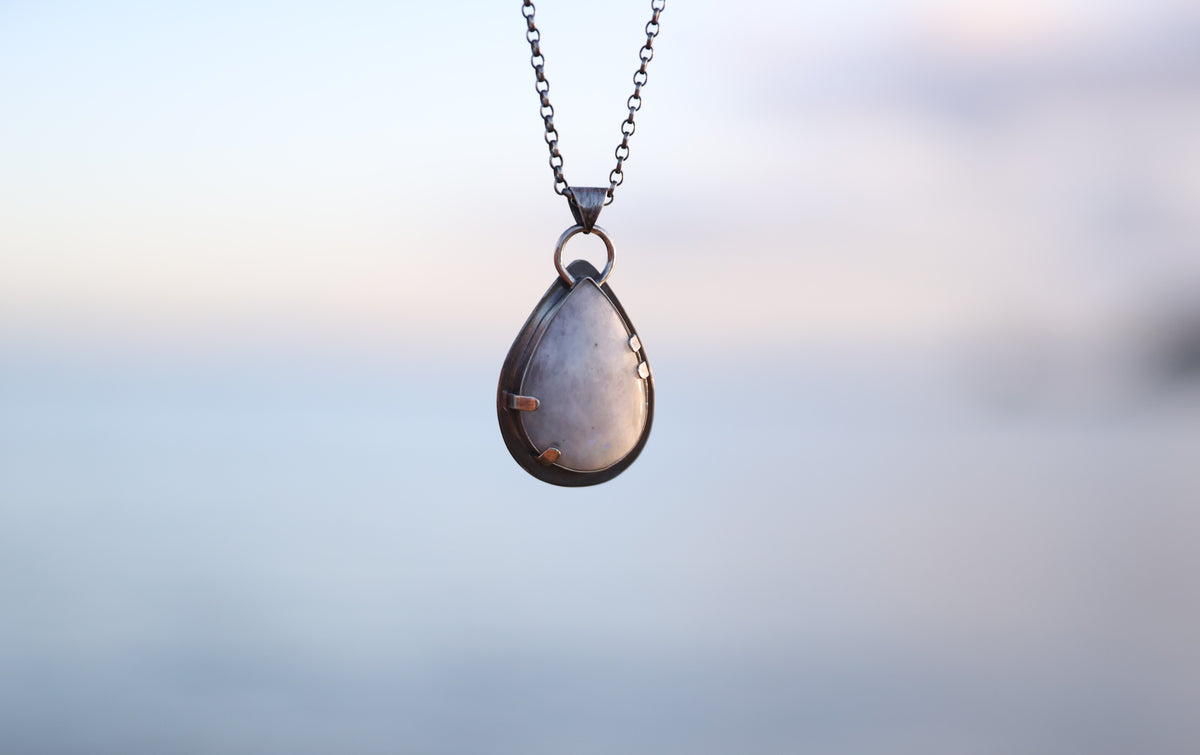 White Labradorite Sterling Silver Pendant Teardrop