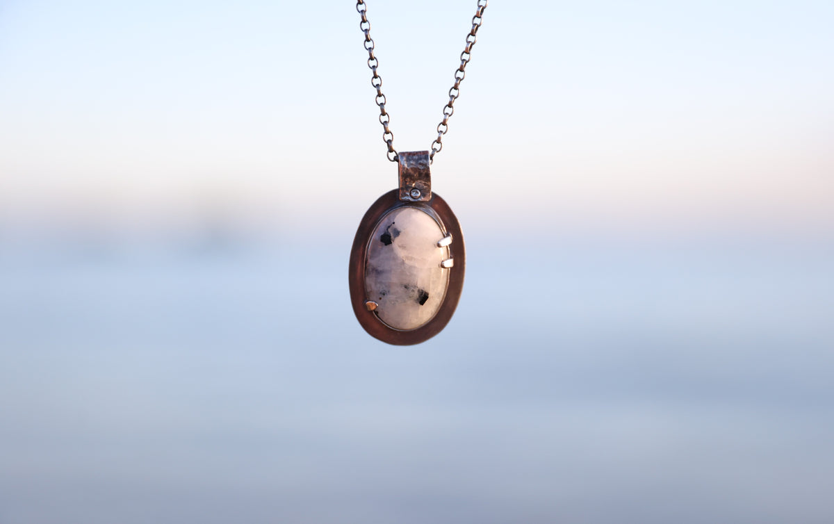 White Labradorite Sterling Silver Pendant Oval