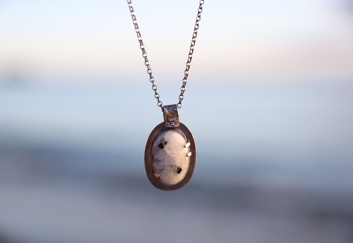 White Labradorite Sterling Silver Pendant Oval
