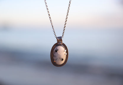 White Labradorite Sterling Silver Pendant Oval