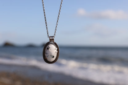 White Labradorite Sterling Silver Pendant Oval