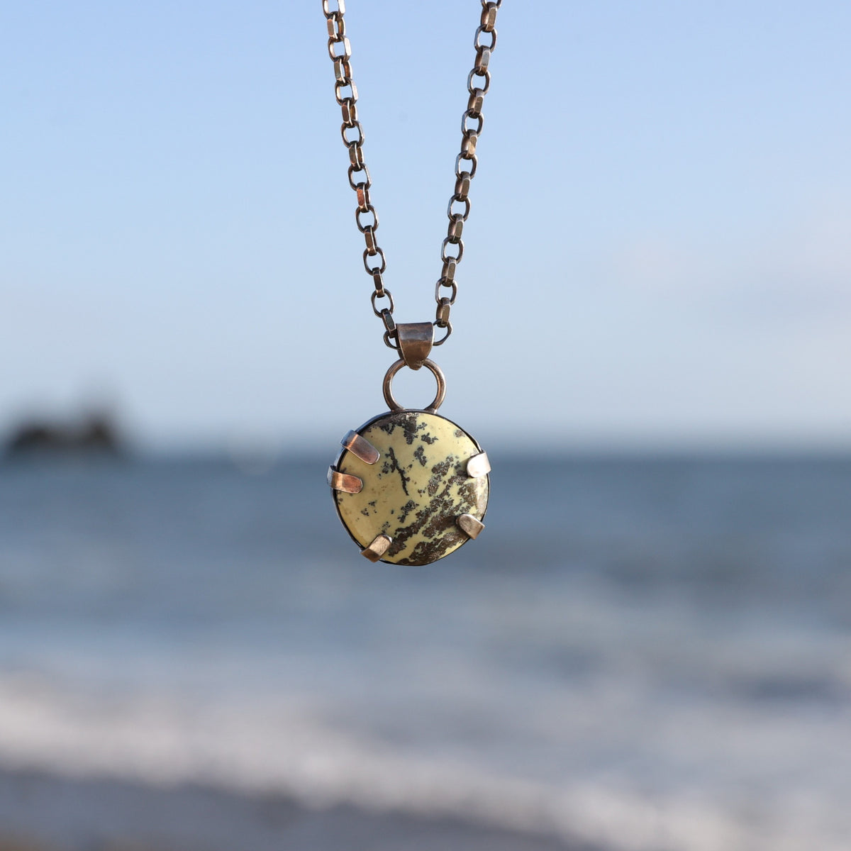 Serpentine Silver Pendant with Tab Setting