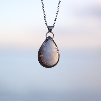 White Labradorite Sterling Silver Pendant Teardrop