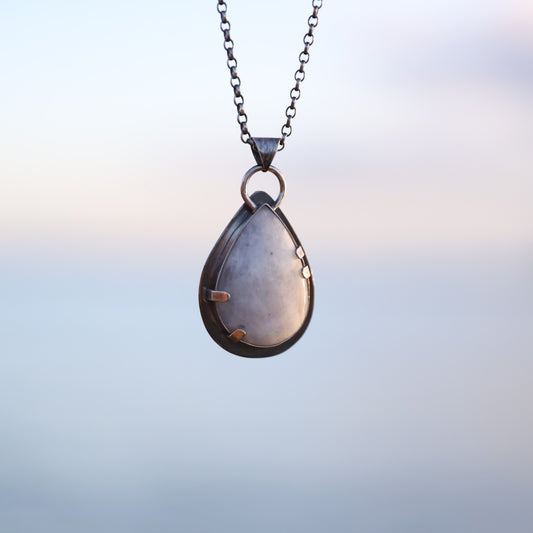 White Labradorite Sterling Silver Pendant Teardrop