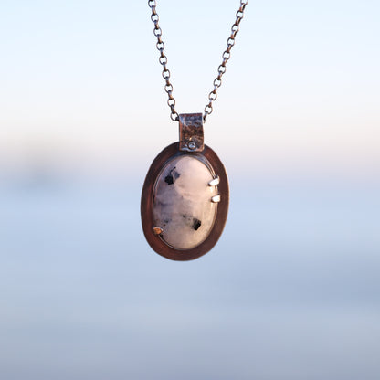 White Labradorite Sterling Silver Pendant Oval