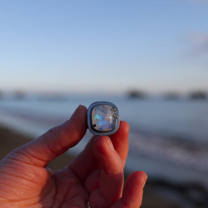 Square White Labradorite Ring