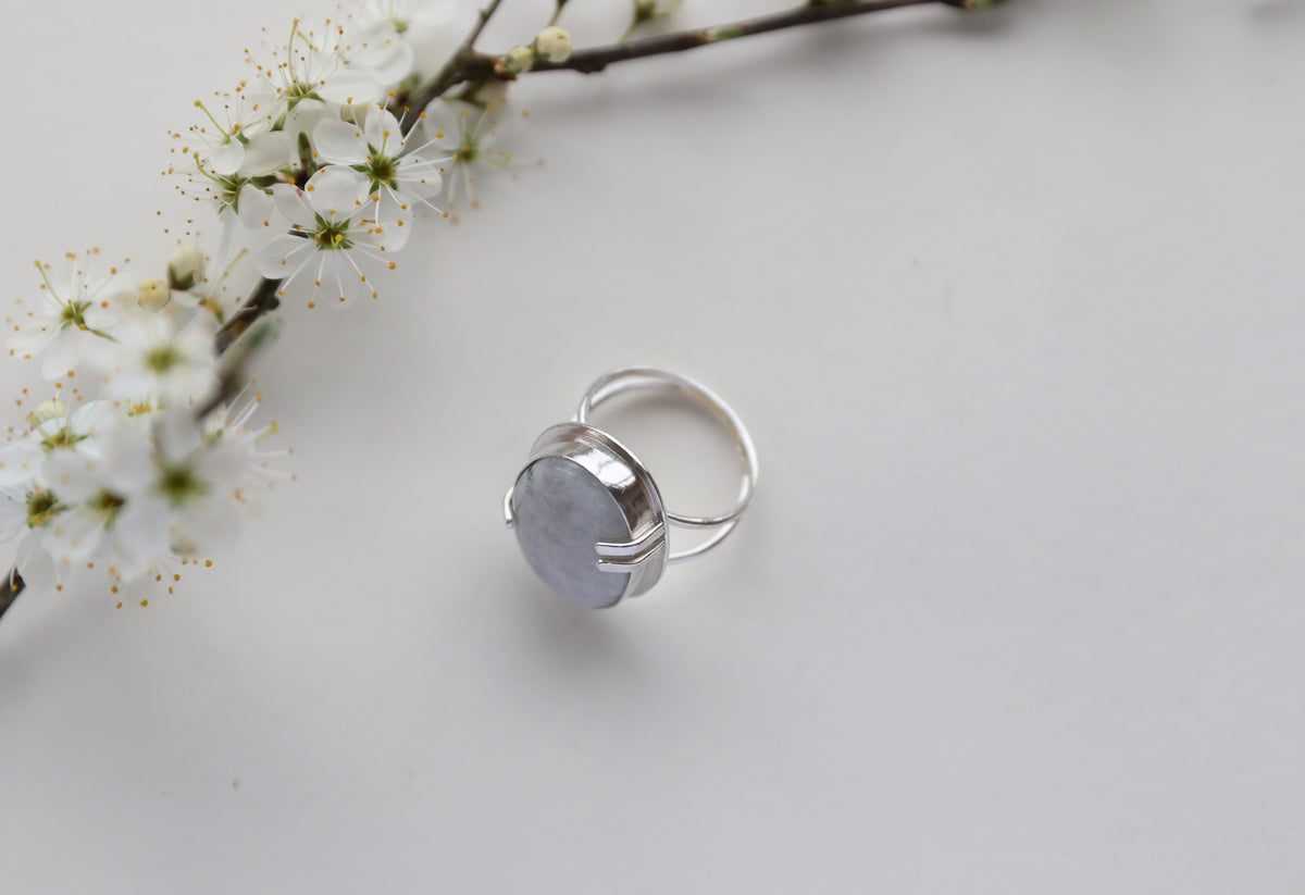 Round White Labradorite Ring