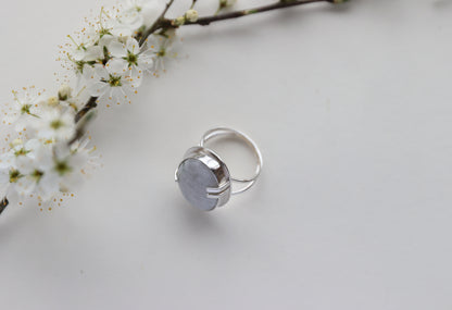 Round White Labradorite Ring