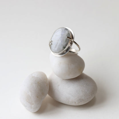 Round White Labradorite Ring