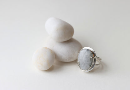 Round White Labradorite Ring