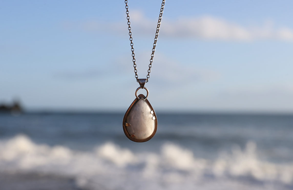 White Labradorite Sterling Silver Pendant Teardrop