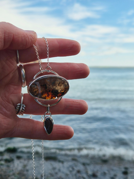 Moss Agate and Smoked Opal Necklace